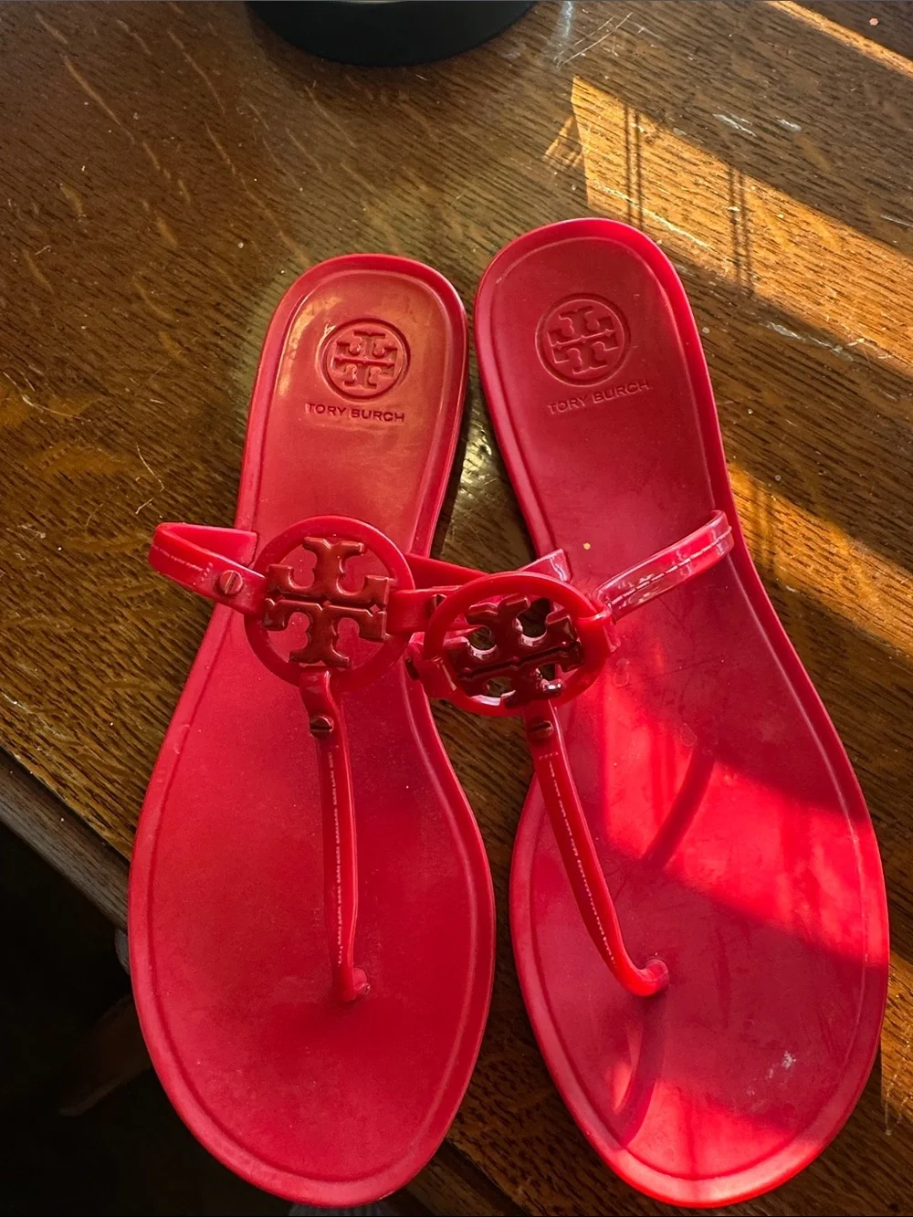 Tory Burch Red Logo Jelly Thong Sandals